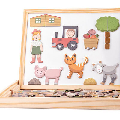 WOODY Dvostrana tabla za crtanje sa priborom i životinjama 91214