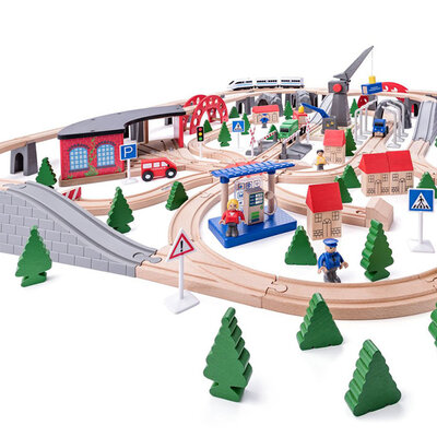 WOODY Velika industrijska pruga sa vozovima i dodacima 202 dela 91824