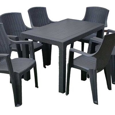 Plastična Baštenska Garnitura sa Ratan Teksturom Pompi - 6 Stolica i Sto
