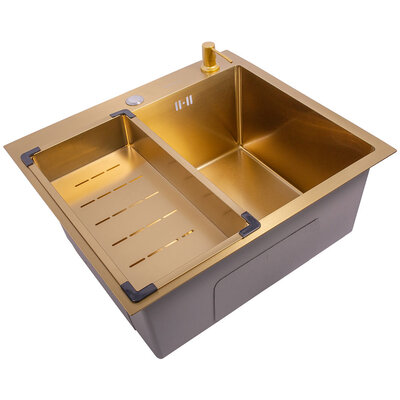 SanDonna HD5550 limena četvrtasta sudopera u zlatnoj boji sa sifonom, dozerom i držačem