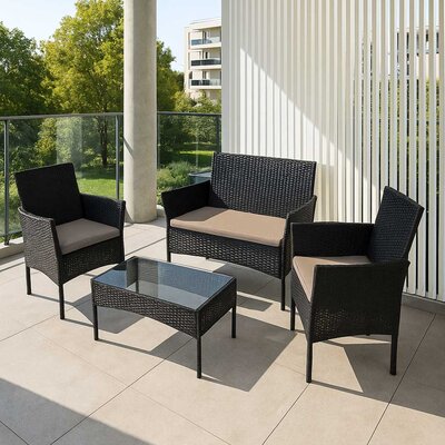 Garnitura Od Ratana Noli - 2 Baštenske Fotelje, Dvosed, Jastuci i Sto Sa Staklom