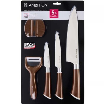 Komplet kuhinjskih noževa sa oštračem i ljuštilicom Ambition Pure Line 20358