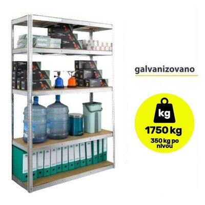 Metalna polica sa pet nivoa za odlaganje Nosivost 1750kg 180x120x40cm