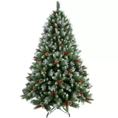 Novogodišnja snežna jelka sa šišarkama i bobicama 210 cm 220029