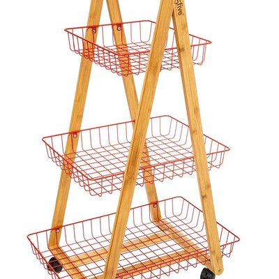 Kuhinjska Polica Merdevine Sa Točkićima Crvene Žice