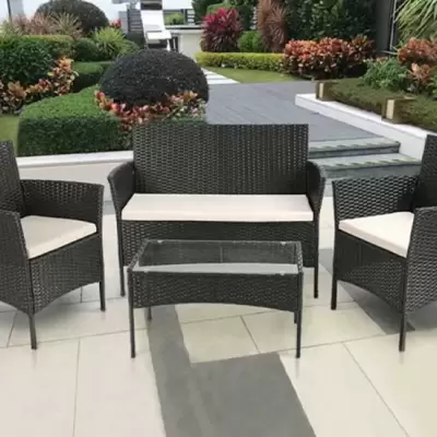 Ratan baštenska garnitura Freistil Black Dve fotelje dvosed i sto