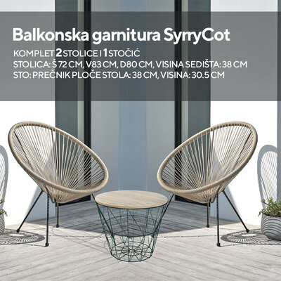 Baštenska garnitura set dve stolice i sto SyrryCot boja natur