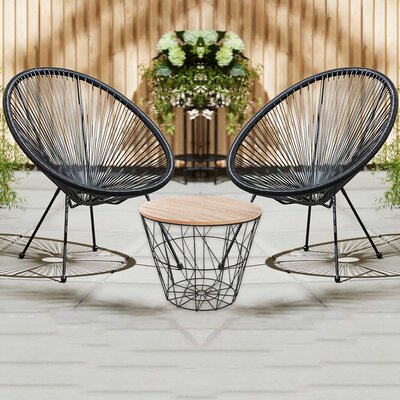 Kufi Atmosphera Black - Lounge Baštenska Garnitura - 2 Fotelje i Stočić