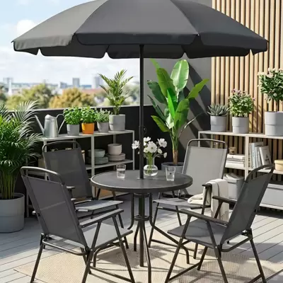 4 Sklopive Stolice, Sto i Suncobran - Garnitura Baiana Grey