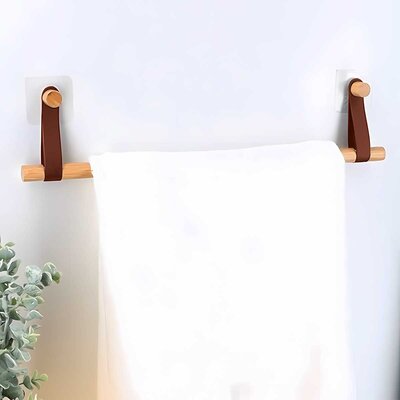 Nosač Za Peškire Bambus i Eko Koža - Montaža Bez Bušenja Braon