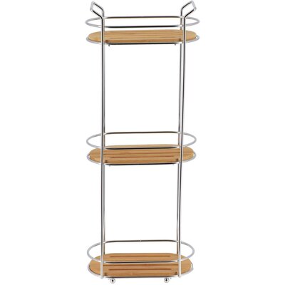 Tendance Žičana Trostruka Polica 13,5x24,5x62,5cm Bambus/hrom Srebrna