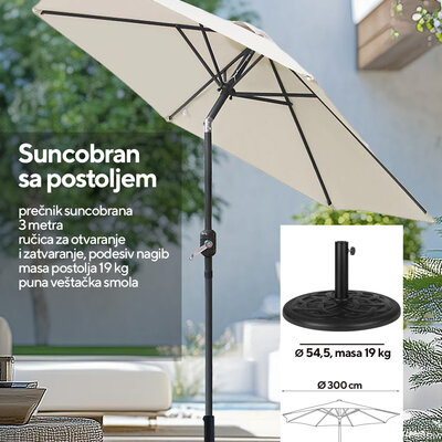 Suncobran 3 metra u kompletu sa postoljem težine 19 kg