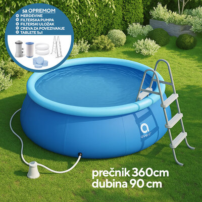 Bazen velike dubine 90cm prečnika 3,6m u paketu sa opremom i hemikalijama za održavanje vode