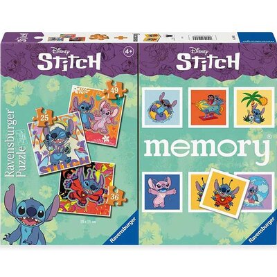 Disney Stitch 2u1 Društvena igra Memorija + 3 Puzzle Ravensburger 24695