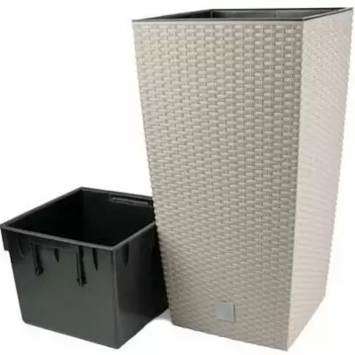 Visoka saksija sa uloškom Ratan Look 27x27x50 cm Cappuccino