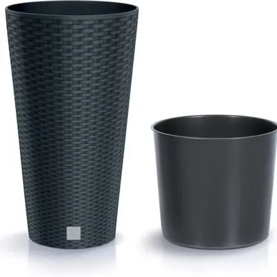 Visoka saksija sa uloškom V58cm Ratan Look Antracit