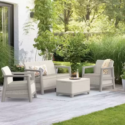 Keter Scandi Linea 2-Seater Set sa Box stolom Bež