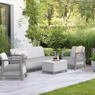 Keter Scandi Linea 3-Seater Garnitura sa trosedom i Box stolom Siva