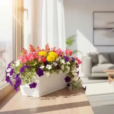 Žardinjera za cveće Ratan Look 40cm Bela