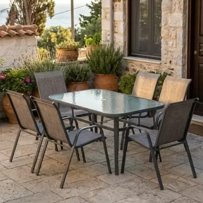 Melirana - siva garnitura za 6 osoba, garnitura za dvorište i terasu Meteora Grey