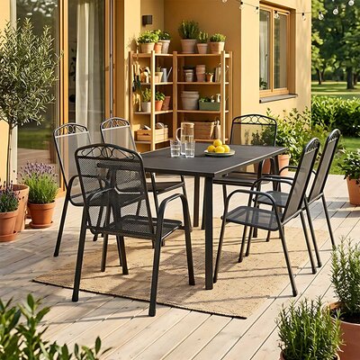 Garnitura od Čeličnog Meša Hektar - 6 Stolica i Sto