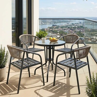 Čelik Ratan Garnitura Charlot - 4 Stolice i Sto sa Staklom