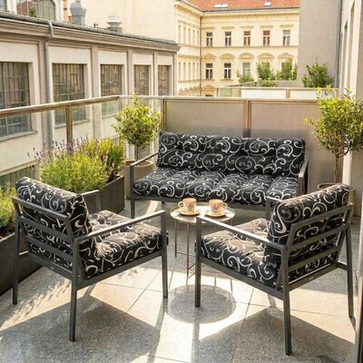 Jastuci Za Baštensku Garnituru Sa Niskim Naslonima - Dvosed i Dve Fotelje BLACK ORNAMENT