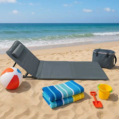 Sklopiva ležaljka za plažu sa podesivim naslonom Siva