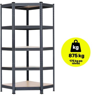 Ugaoni metalni regal velike nosivosti 180x90x90x45 cm 5×175kg