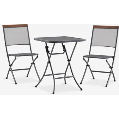 Baštenska bistro garnitura LARVIK, sto i 2 stolice, sklopiva, siva, Š60xD60 cm