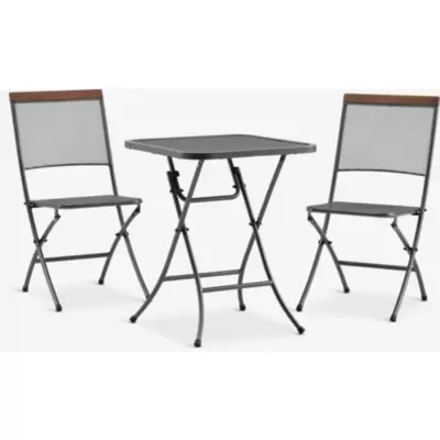 Baštenska bistro garnitura LARVIK, sto i 2 stolice, sklopiva, siva, Š60xD60 cm