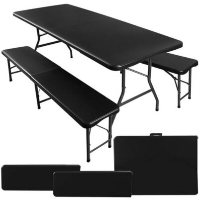 Gardlov Sklopivi Baštenski Sto sa Klupama 180cm, Crni