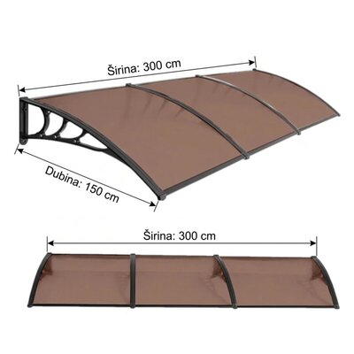 Aluminijumska Nadstrešnica 300x150cm Crna Bronza 5mm