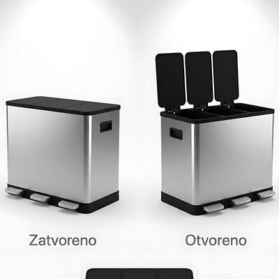 Inox Kanta za Odvajanje (Reciklažu) Otpada 3 Odeljka Po 14 litara