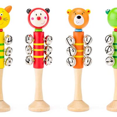 WOODY Muzička drvena zvečka 20cm Životinje assorted 91716