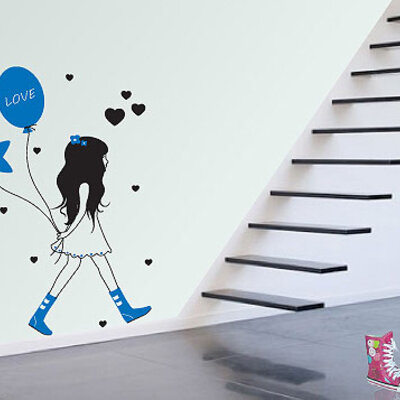 Zidni tatoo Girl With Baloons D06 90x120cm 00A896 FF99FF
