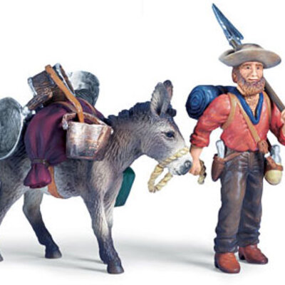 Schleich Tragač za zlatom sa natovarenim magarcem 70310