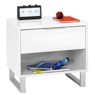 Noćni ormarić Sacramento sa jednom fiokom bela visoki sjaj