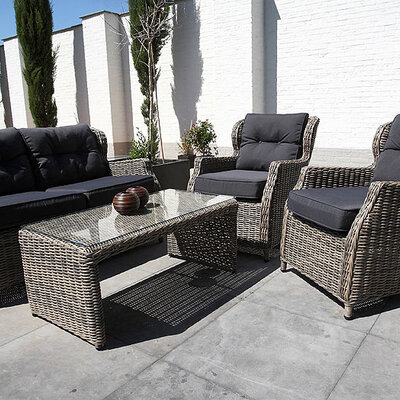 Ratan Garnitura Salerno - 2 Fotelje, Dvosed i Sto sa staklom