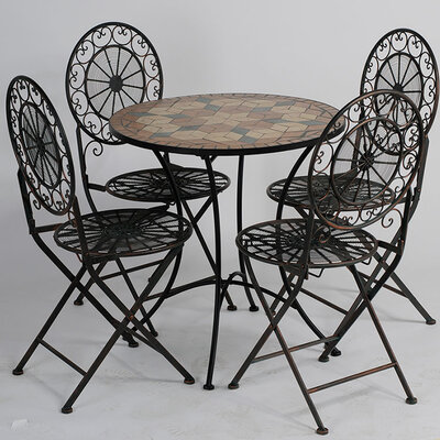 Garnitura Od Kovanog Gvožđa sa Mozaik Stolom - 4 Stolice + Sto