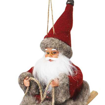 Novogodišnji ukras Deda Mraz na sankama V20cm