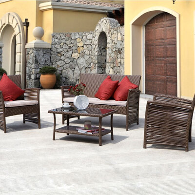 PE Ratan Garnitura Cordova - 2 Fotelje, Sofa i Sto sa staklom