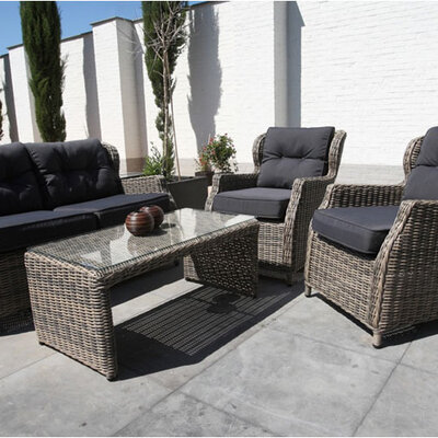 Ratan Garnitura Salerno II - 2 Fotelje, Dvosed i Sto sa staklom