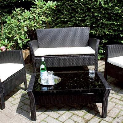 Baštenska Garnitura Barcelo - 2 Fotelje Dvosed i Sto Sa Staklom