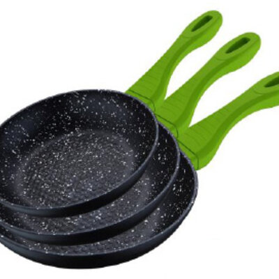 Bergner Tiganji sa mermernom oblogom - Set od 3 kom Renberg green RB-1124-G