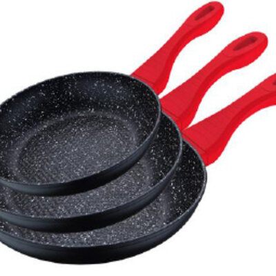 Bergner Tiganji sa mermernom oblogom - Set od 3 kom Renberg red RB-1124-R