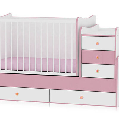 Lorelli Drveni krevetac za bebu Maxi Plus White Pink