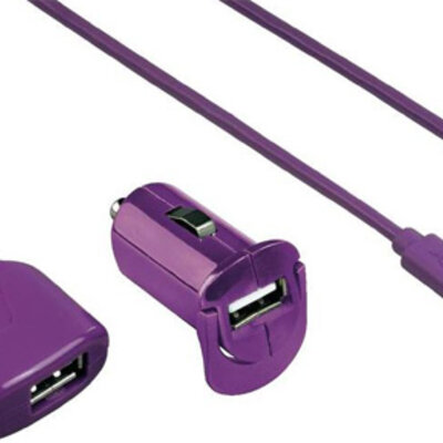 Set USB punjača - kućni i auto punjač sa microUSB kablom Picco ljubičasti Hama 102008