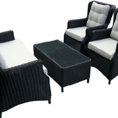 Garnitura Essential Crni PE Ratan - 2 Fotelje, Dvosed i Sto