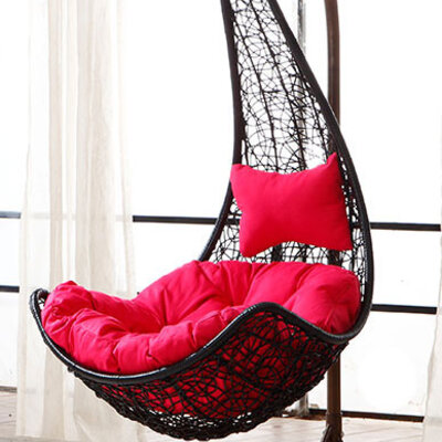 Baštenska Viseća Stolica Ljuljaška Sa Jastucima - Braon Ratan - Crveni Jastuci